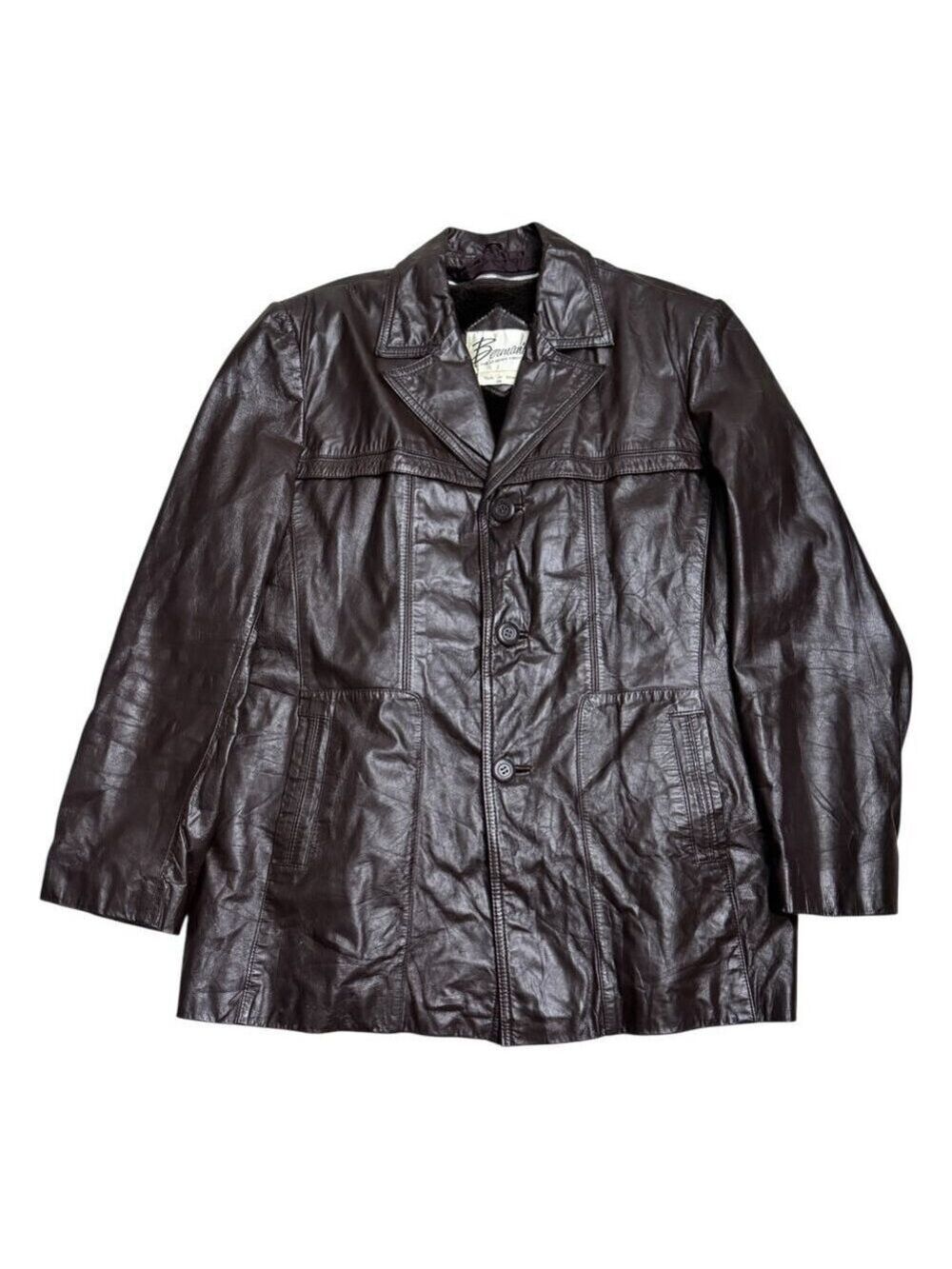 BERMANS Vintage Leather COAT Fur Lined Retro 80s Leather Parka Jacket Mens Large